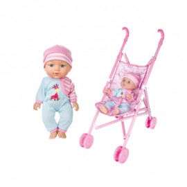Miminko se zvuky a kočárkem 27 cm
