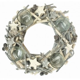 Adventní věnec bílošedý dřevěný z větviček 30 cm