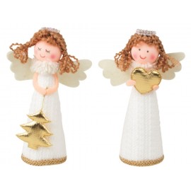 Anděl v bílých pletených šatech 13 cm