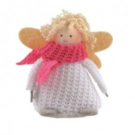 Anděl bílé pletené šaty 8 cm s kudrnatými vlásky