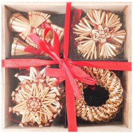 Slaměné ozdoby v košíku 16 ks