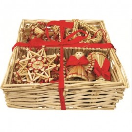 Slaměné ozdoby v košíku 24 ks