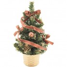 Stromek zdobený s hnědými dekoracemi s mašlí 20 cm