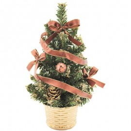 Stromek zdobený s hnědými dekoracemi s mašlí 20 cm