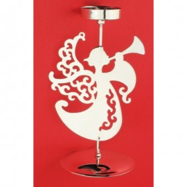 Kovový svícen stříbrný anděl s trubkou 16 cm na čajovou svíčku