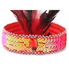 Karnevalová čelenka flitrová s peřím retro červená