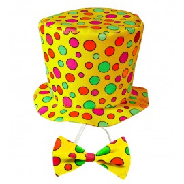 Klaunský klobouk a motýlek svítivě žlutý