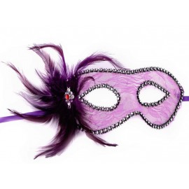 Karnevalová maska - škraboška krajka s peřím fialová lila