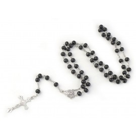 Růženec s dřevěnými korálky v krabičce černý