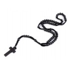 Růženec dřevěný na drhaných šňůrkách černý