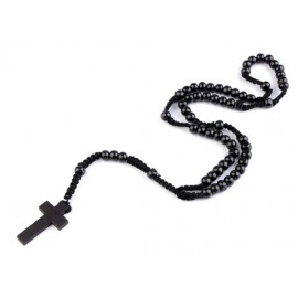 Růženec dřevěný na drhaných šňůrkách černý