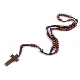 Růženec dřevěný na drhaných šňůrkách hnědý