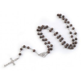 Růženec s dřevěnými korálky v krabičce hnědý