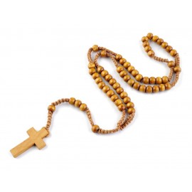 Růženec dřevěný na drhaných šňůrkách světle hnědý