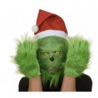Sada Celohlavová latexová maska Grinch s čepičkou a ruce