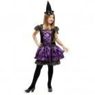Dětský kostým Čarodějnice černofialová s puntíky 5-6 let