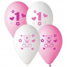 Latexový balonek 1 s medvídkem růžový
