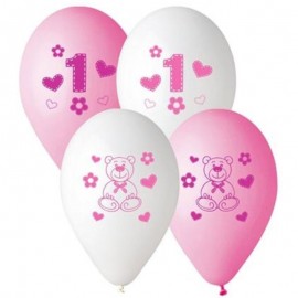 Latexový balonek 1 s medvídkem růžový