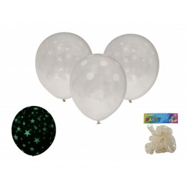 Balónek nafukovací 30cm - sada 6ks, svítící ve tmě hvězdičky a kolečka