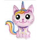 Foliový balónek kočka jednorožec růžová