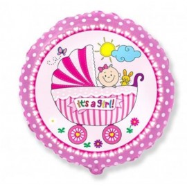 Foliový balonek s kočárkem - It is a girl! 45 cm