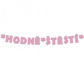 Papírová girlanda Hodně štěstí růžová