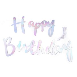 Girlanda Happy Birthday  stříbrná duhová