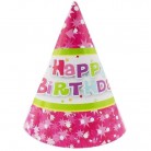 Papírová čepička Happy Birthday - růžová