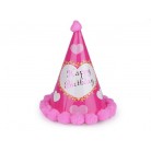 Karnevalový klobouček s bambulkami růžová