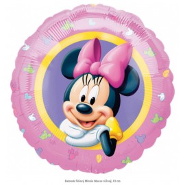 Fóliový balonek MINNIE, kulatý, růžový, 43 cm