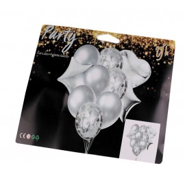 Nafukovací balónky s konfetami sada 6 stříbrná