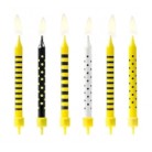 Svíčky narozeninové žlutočerné 6 ks