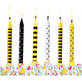 Svíčky narozeninové žlutočerné 6 ks