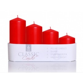 4 válcové svíčky kaskáda červená