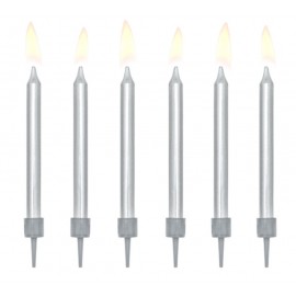 Svíčky narozeninové dortové stříbrné 6 ks