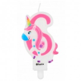 Svíčka číslice 6 - Duhový jednorožec
