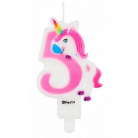 Svíčka číslice 5 - Duhový jednorožec