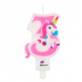 Svíčka číslice 3 - Duhový jednorožec