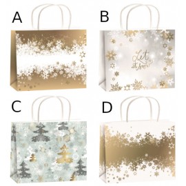 Taška vánoční dárková s glitry M horizont 23x18x10cm