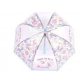 Průhledný vystřelovací deštník jednorožec MODRÝ