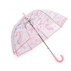 Průhledný vystřelovací deštník jednorožec lososový