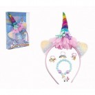 Sada krásy čelenka jednorožec, náramek, prstýnek 3ks plast v krabičce