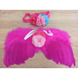 Sada pro miminko křidýlka na focení růžové s květama č.24