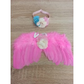Sada pro miminko křidýlka na focení růžové s květama č.22