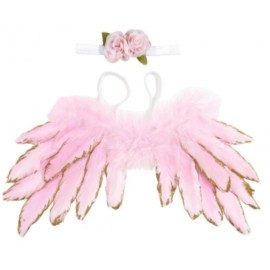 Sada pro miminko křidýlka na focení růžový se zlatým lemem č.20