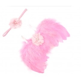 Sada pro miminko křidýlka na focení pestrá růžová čelenka květ s perlami (c14)