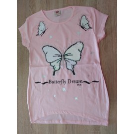 Tričko světle růžové s flitry a motýly