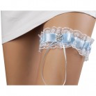 Svatební podvazek krajkový se štrasovým květem světle modrý